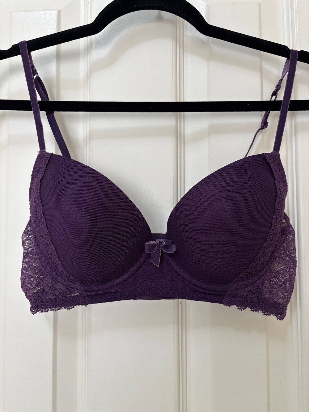 H&M Deep Purple Lace-Trim Push-Up Bra